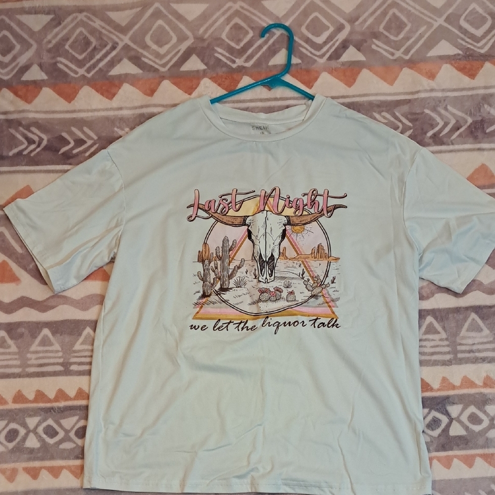 SHEIN White Graphic Tee - LAST NIGHT